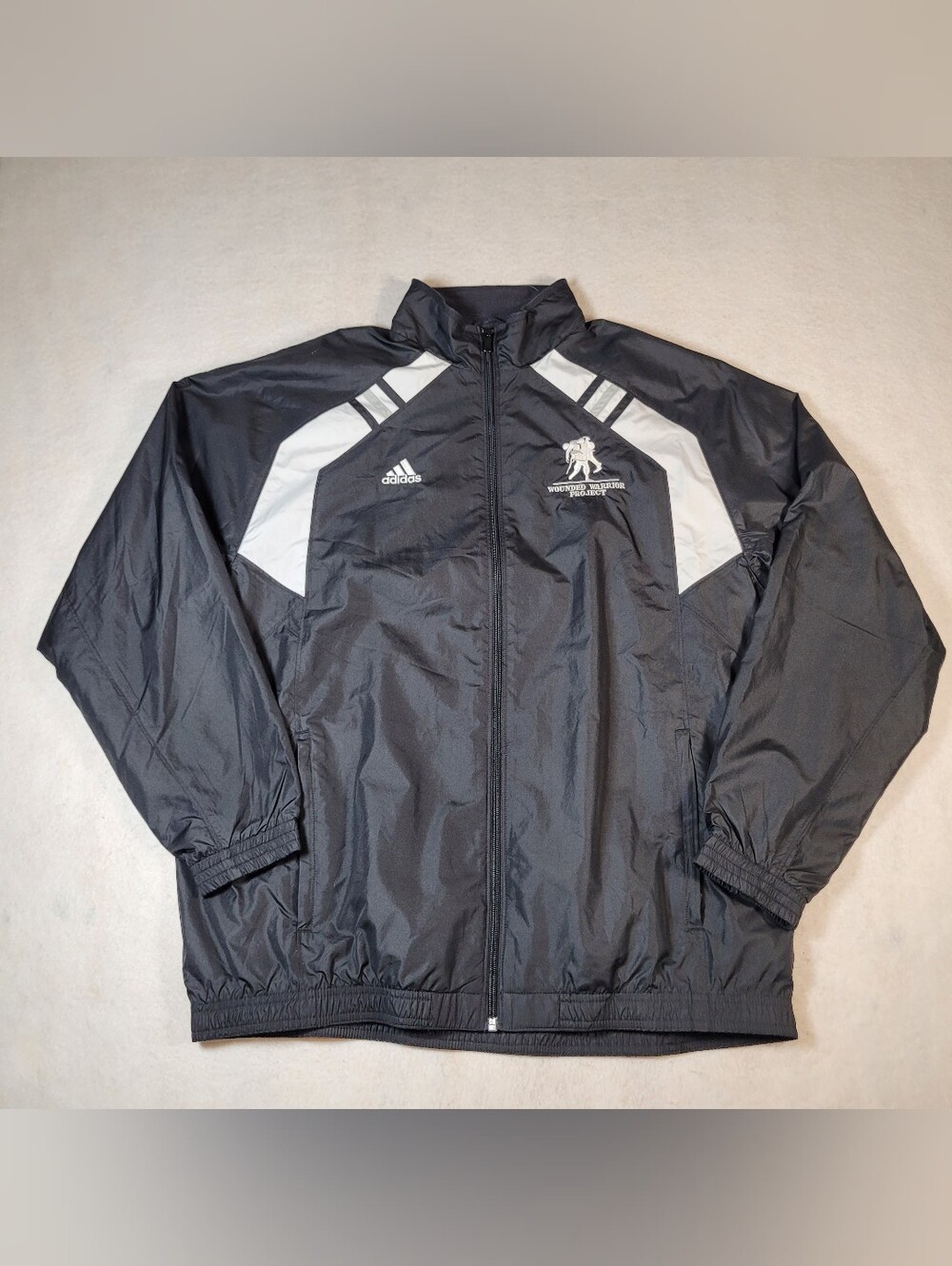Adidas Mens Black White Jacket Wounded Warrior Project Armed Service Hero Sz Med